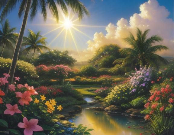 Iridescent Hawaiian Garden in Divine Sunshine