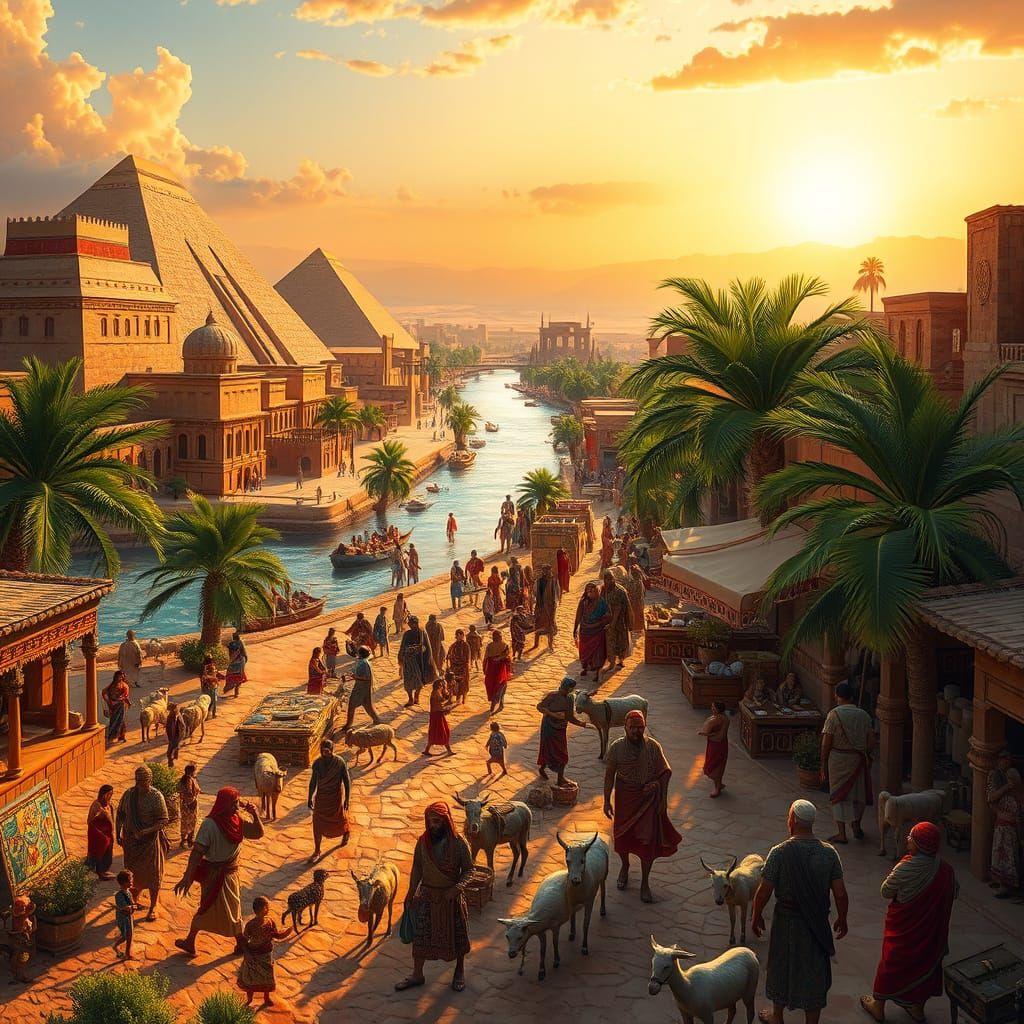Ancient Mesopotamian Cityscape at Sunset