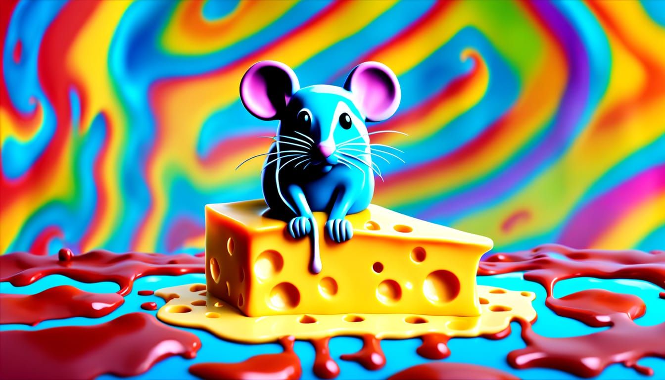 Vibrant Cheese Ship Scene in Whimsical Pop Art Style
