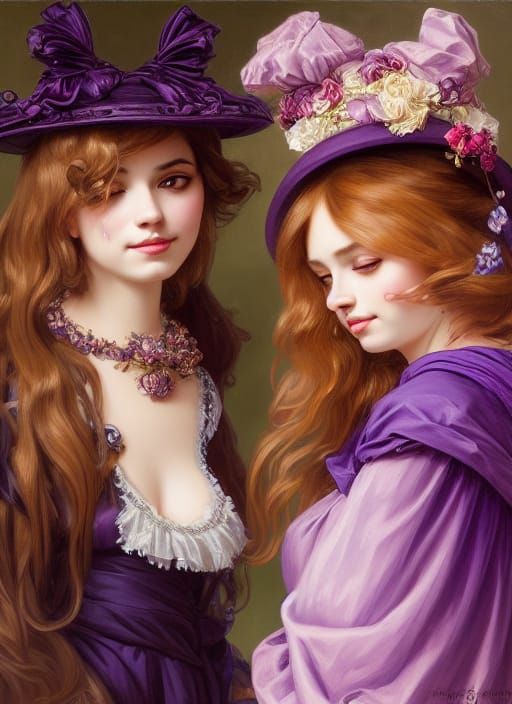 Anthropomorphic Cats Portrait in Art Nouveau Style