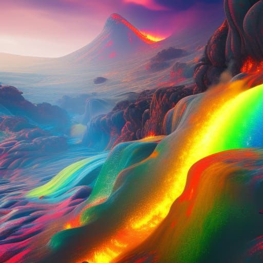 Rainbow Lava Flow in Detailed Digital Painting