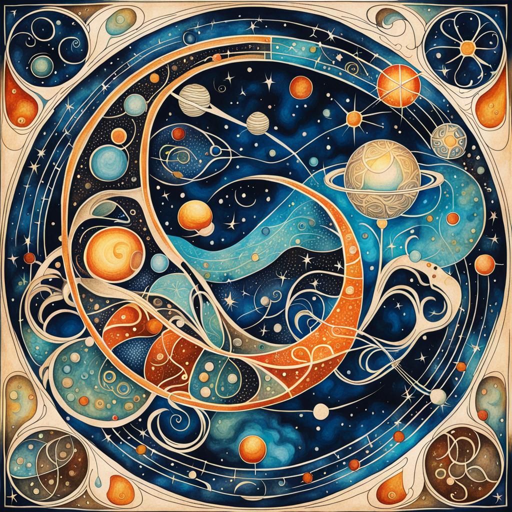 Space Tattoo Diagram in Art Nouveau Batik Style