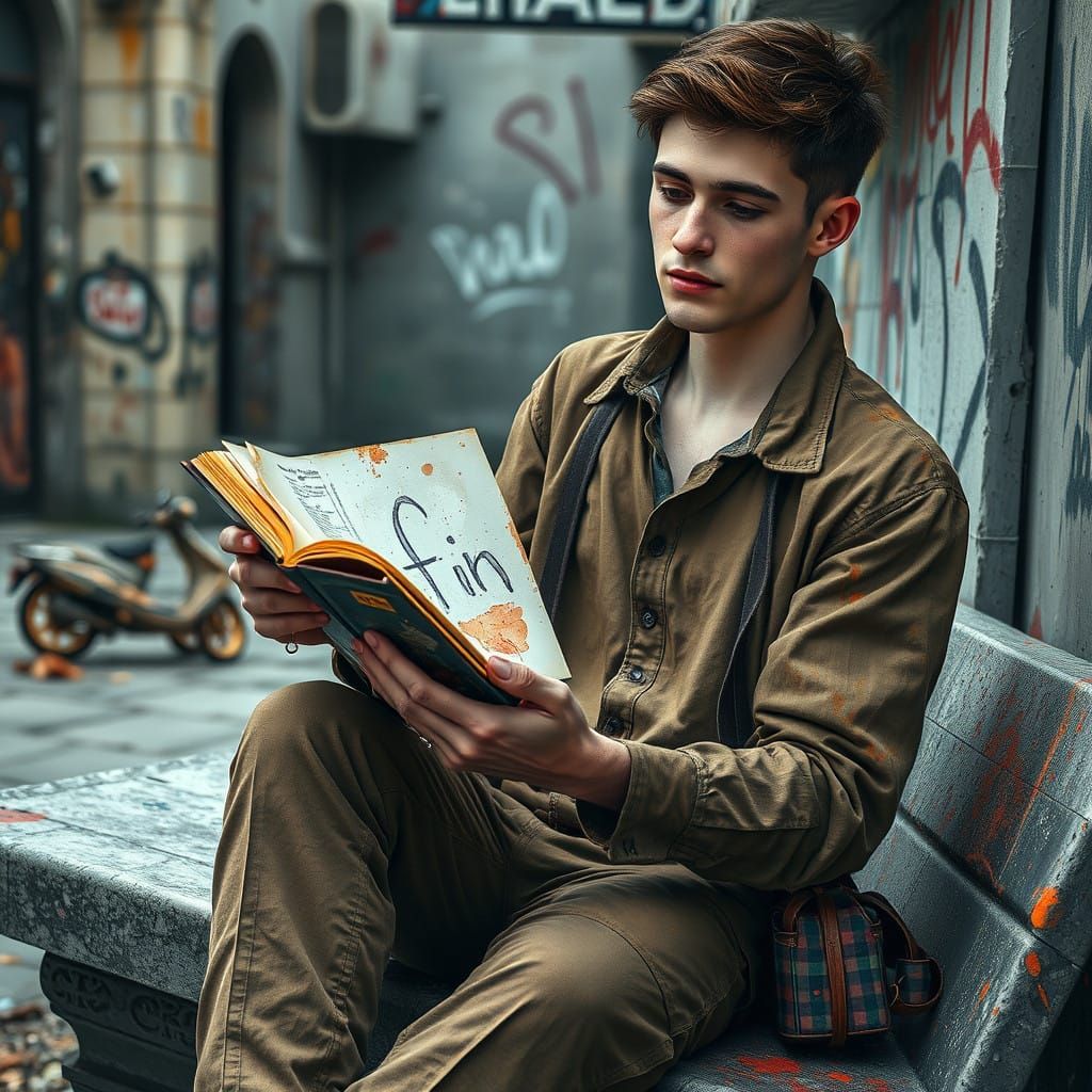 Melancholic Reader Lost in Haunting Watercolour Illustration