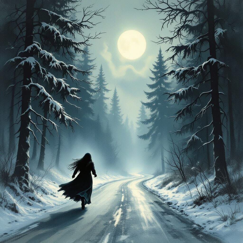 Babayka Spirit Runs Through Moonlit Forest Road