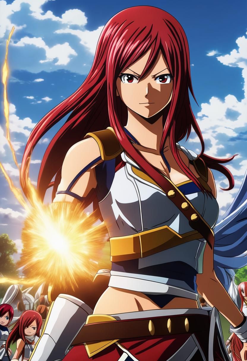 Erza Scarlet Anime Manga Scan in Cel-Shaded Style