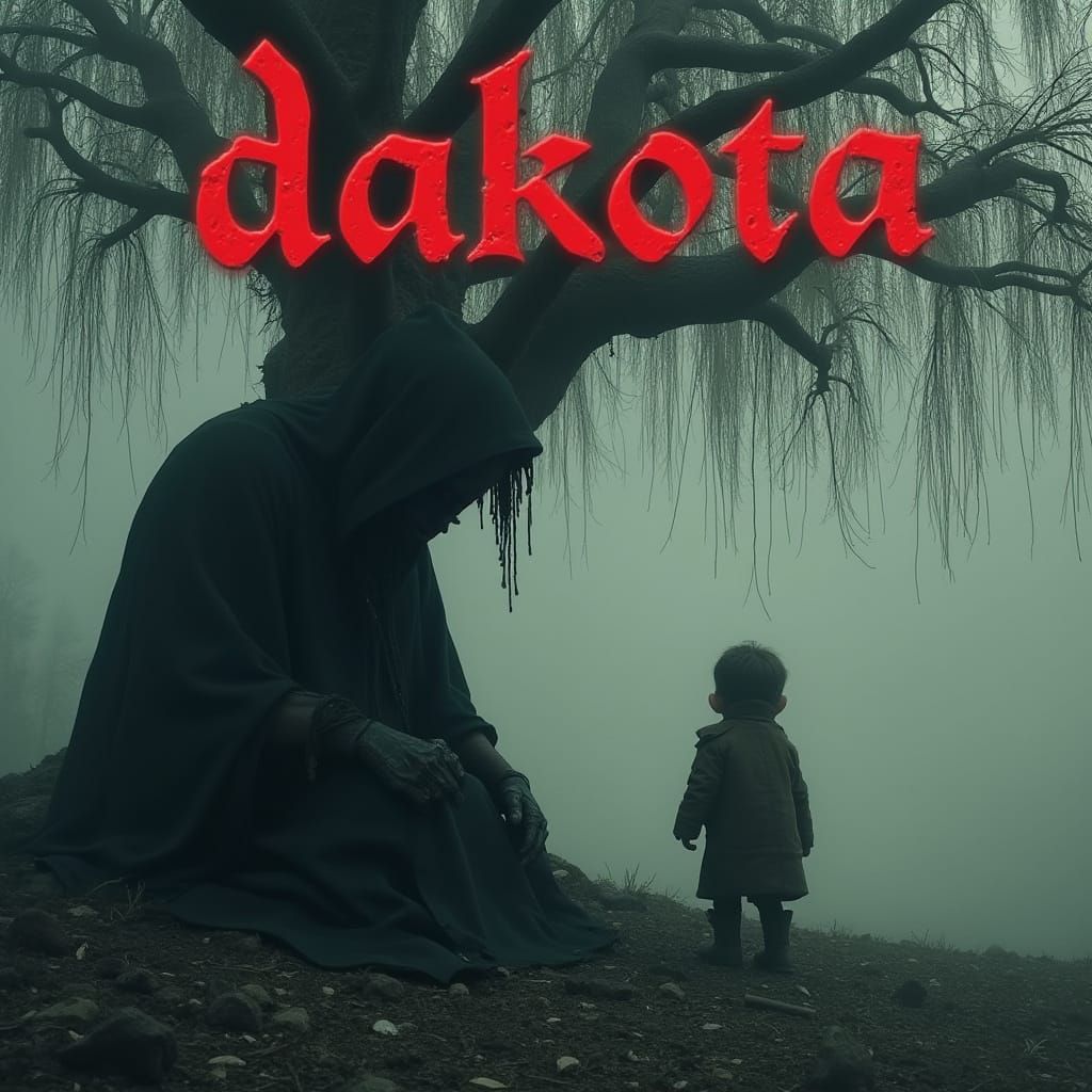 Demonic Figure Under Willow Tree in Gothic Style