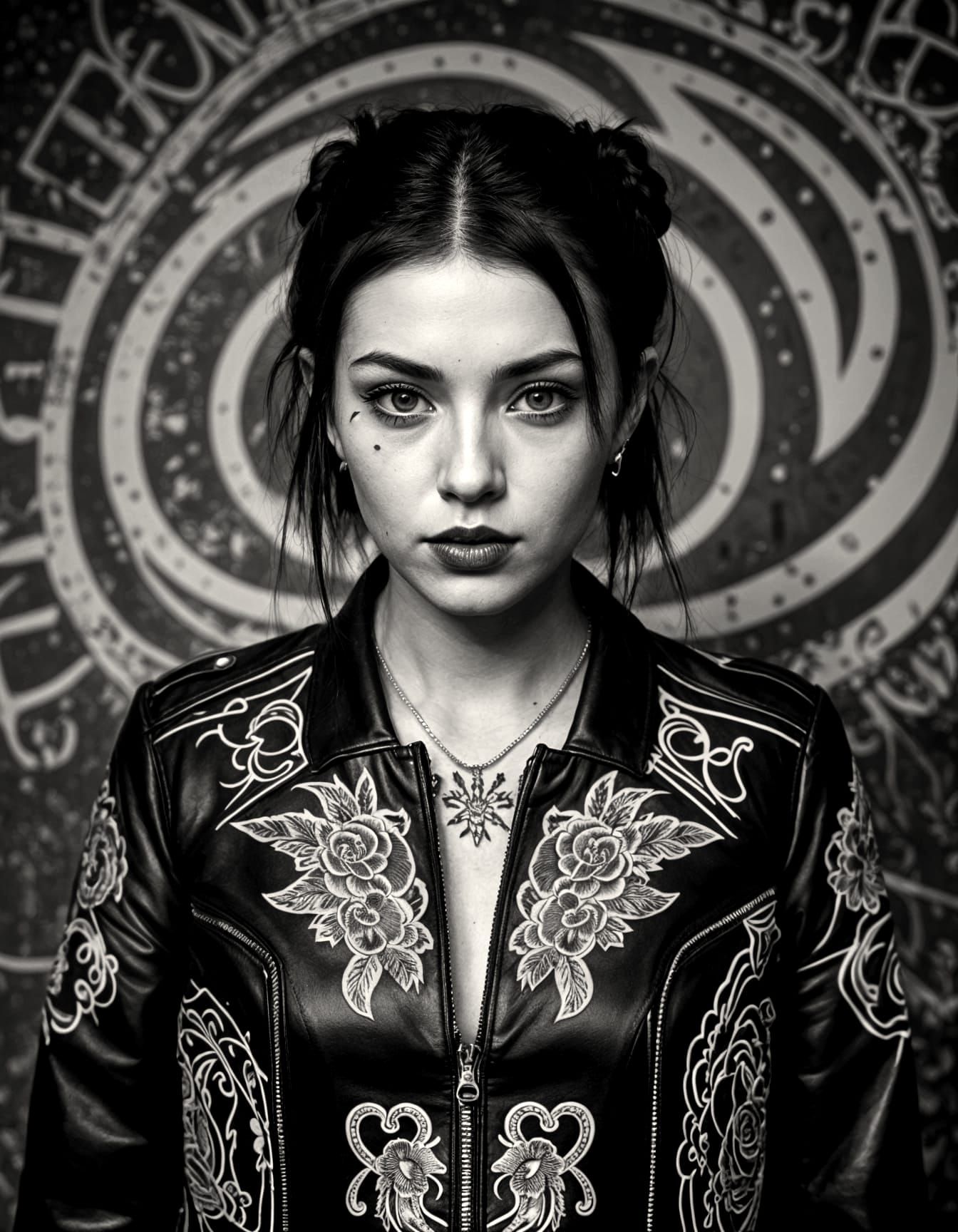 American Traditional Tattoo of Woman in Black and White