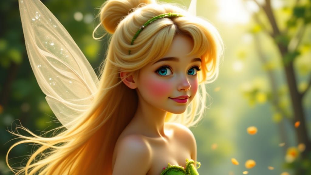 Photorealistic Portrait of Tinkerbell in Windy Hair