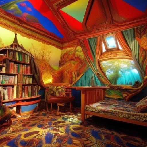 Psychedelic Bedroom in Fantasy Art Style