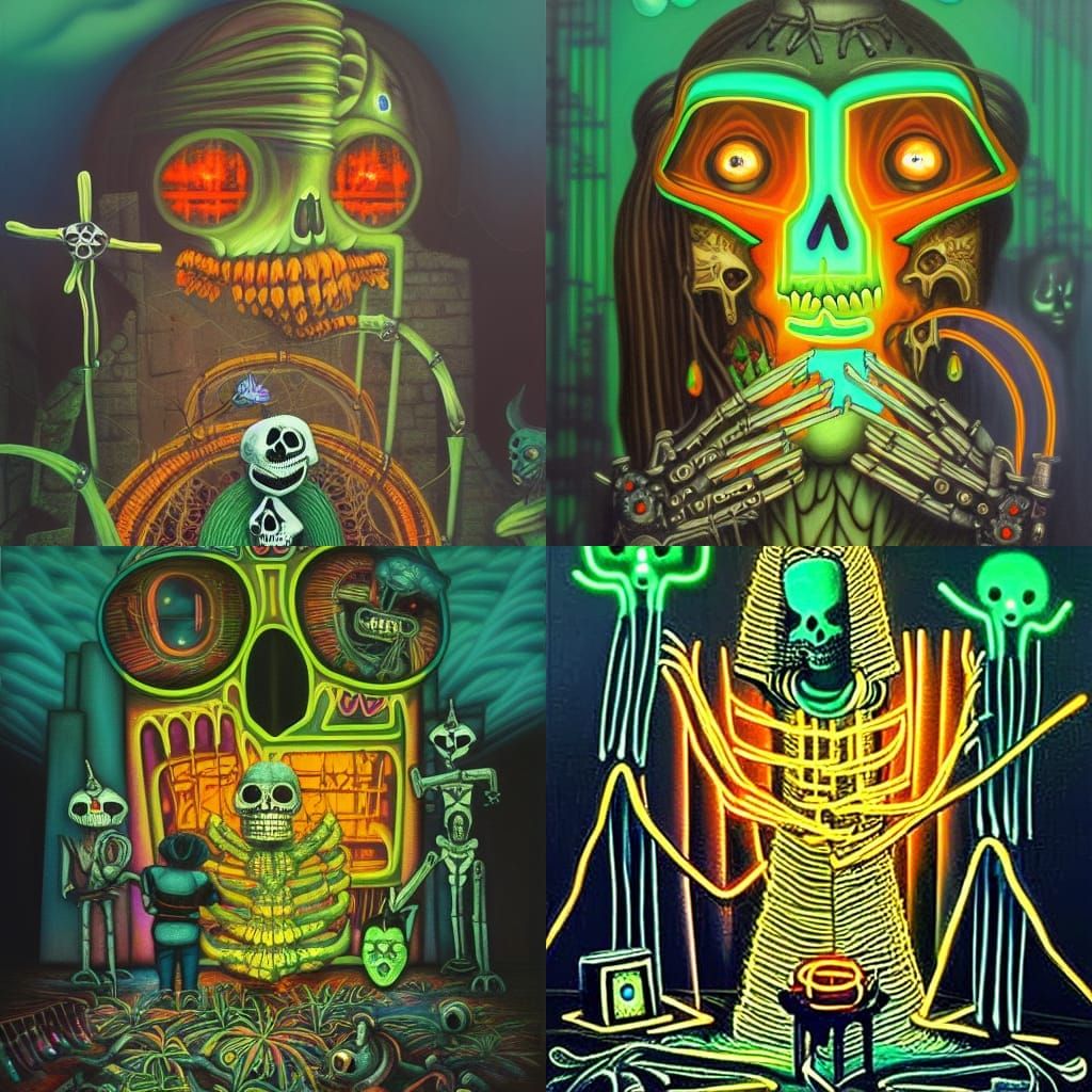 Voodoo Ritual in Cybernetic Castle as Oil Painting