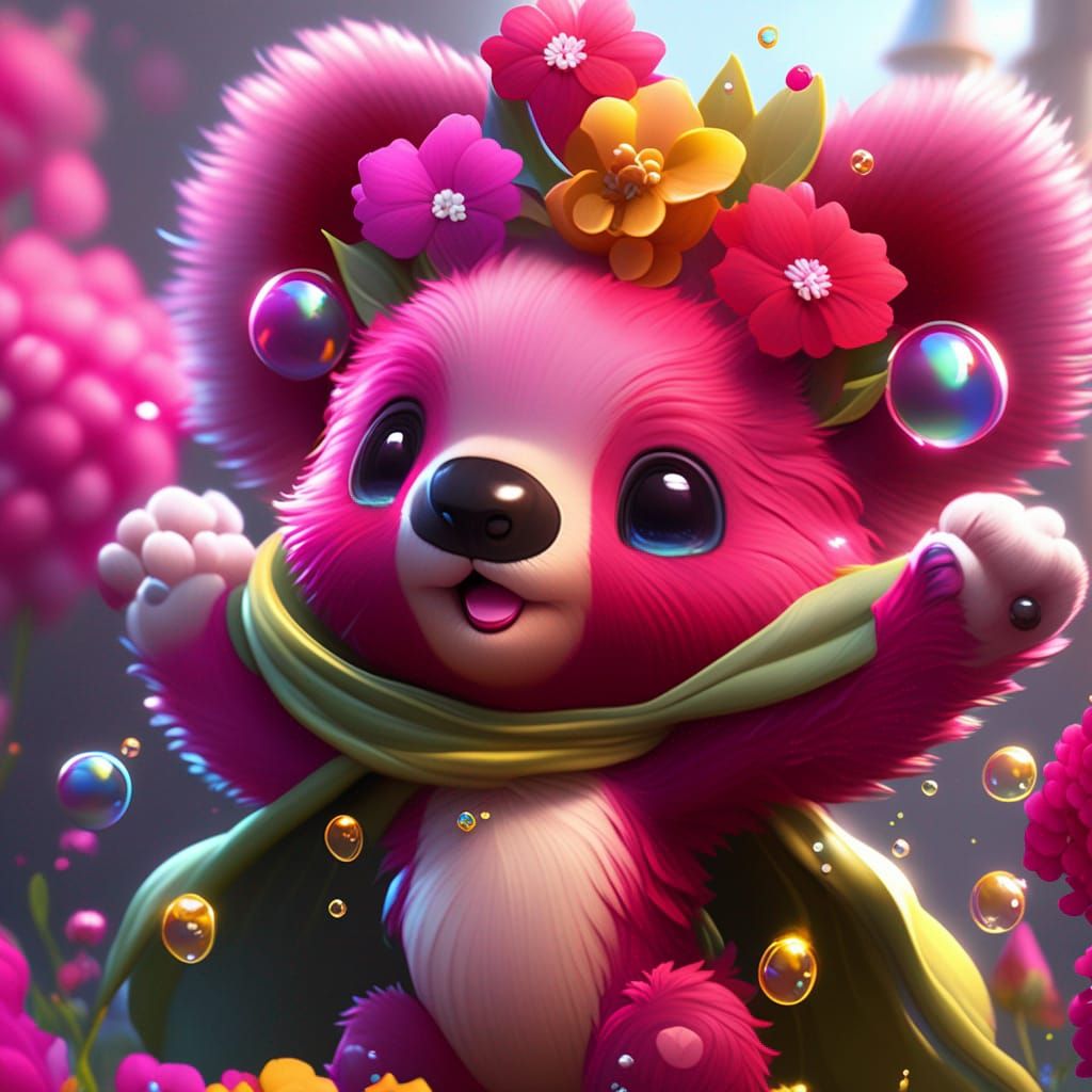 Gloomy Bear Cub with Honey Bubbles, Hyperdetailed Art