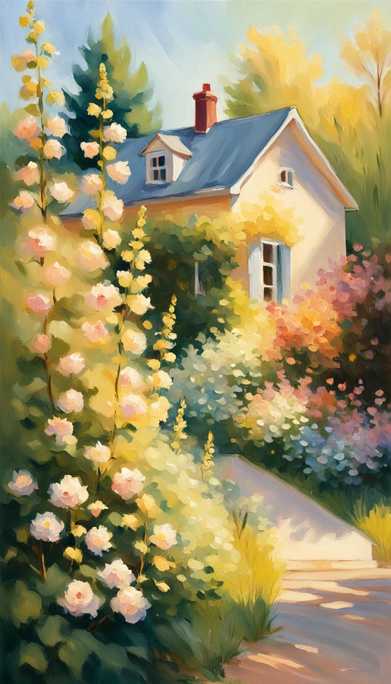 Rabbit Hops Through Flowers: Impressionist Oil Painting