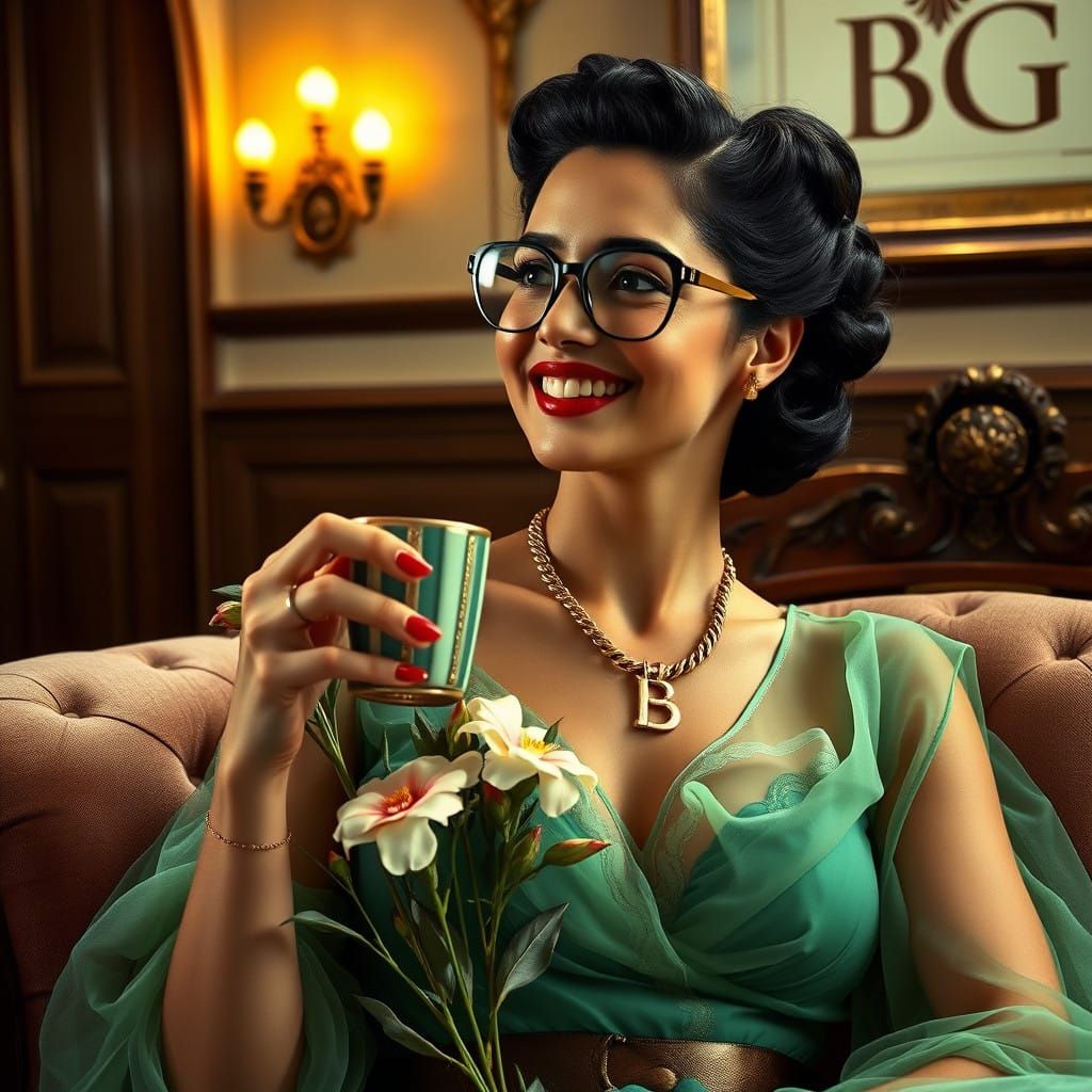 Jordanian Beauty in Luxurious 1950s Attire with Golden Accen...