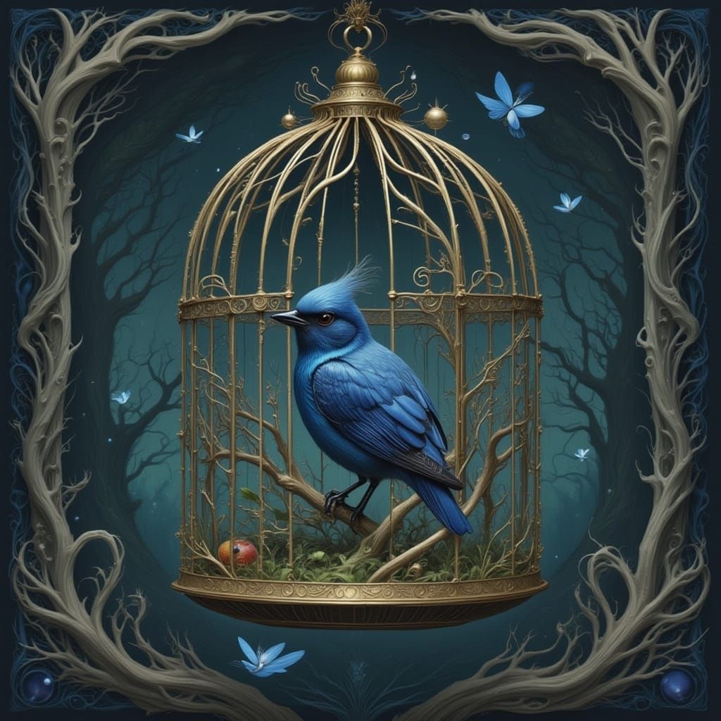 Enchanting Bird in Ornate Birdcage
