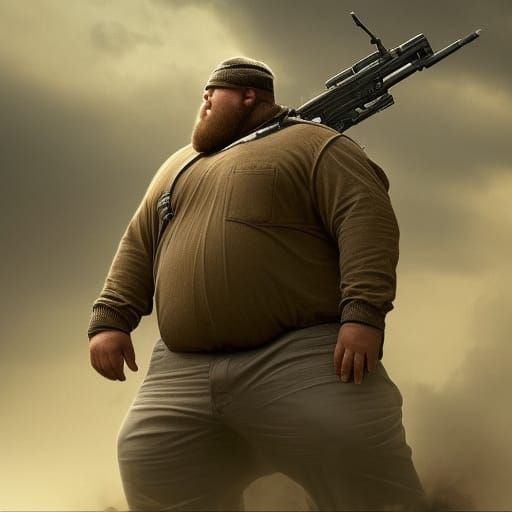 Large Man with Machine Gun: Digital Matte Painting