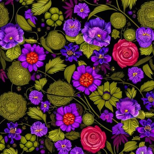 Fantasy Face of Vines and Flowers, Digital Art