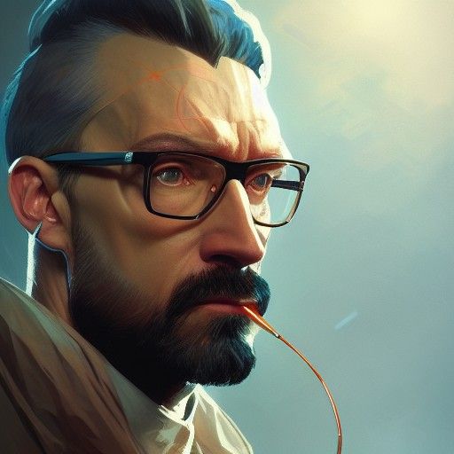 Detailed Portrait of Gordon Freeman in Art Nouveau Style