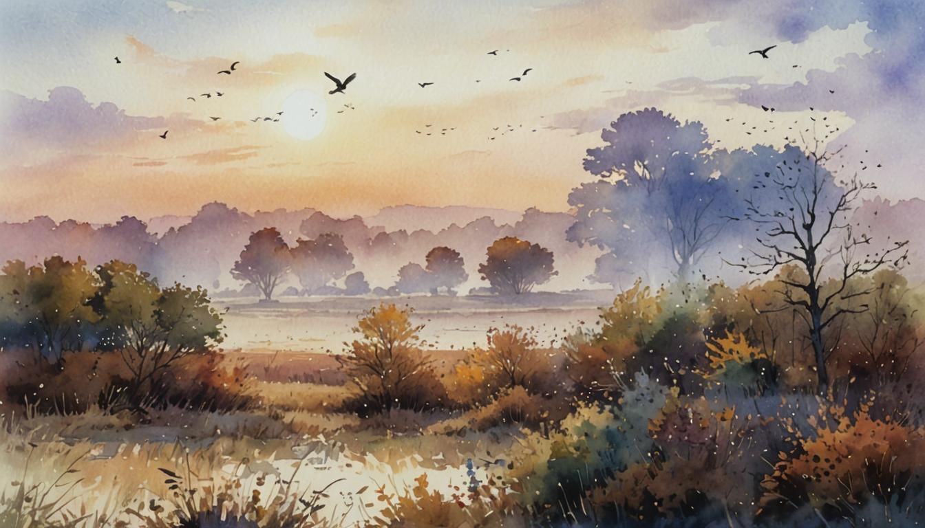 Autumn Field Watercolor Painting in Miyazaki Style