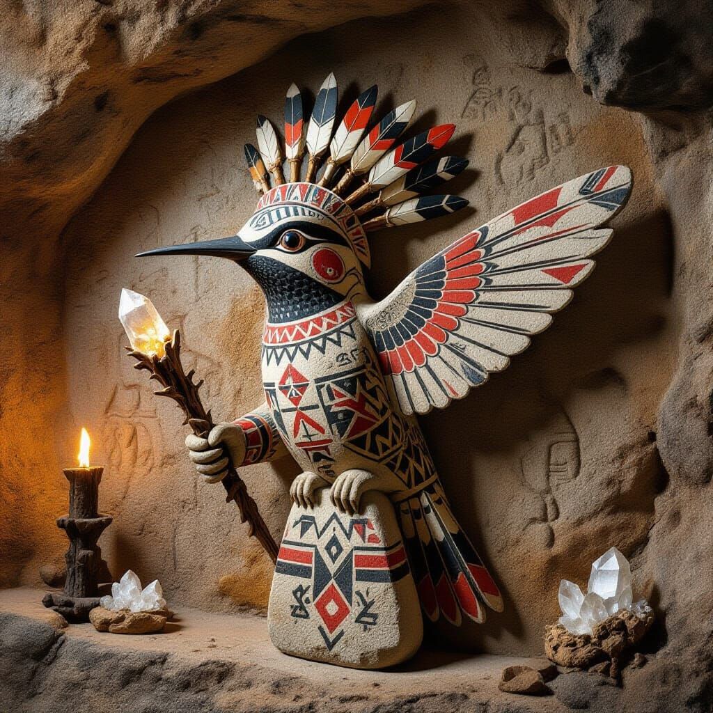 Primal Stone Hummingbird Witch Sculpture