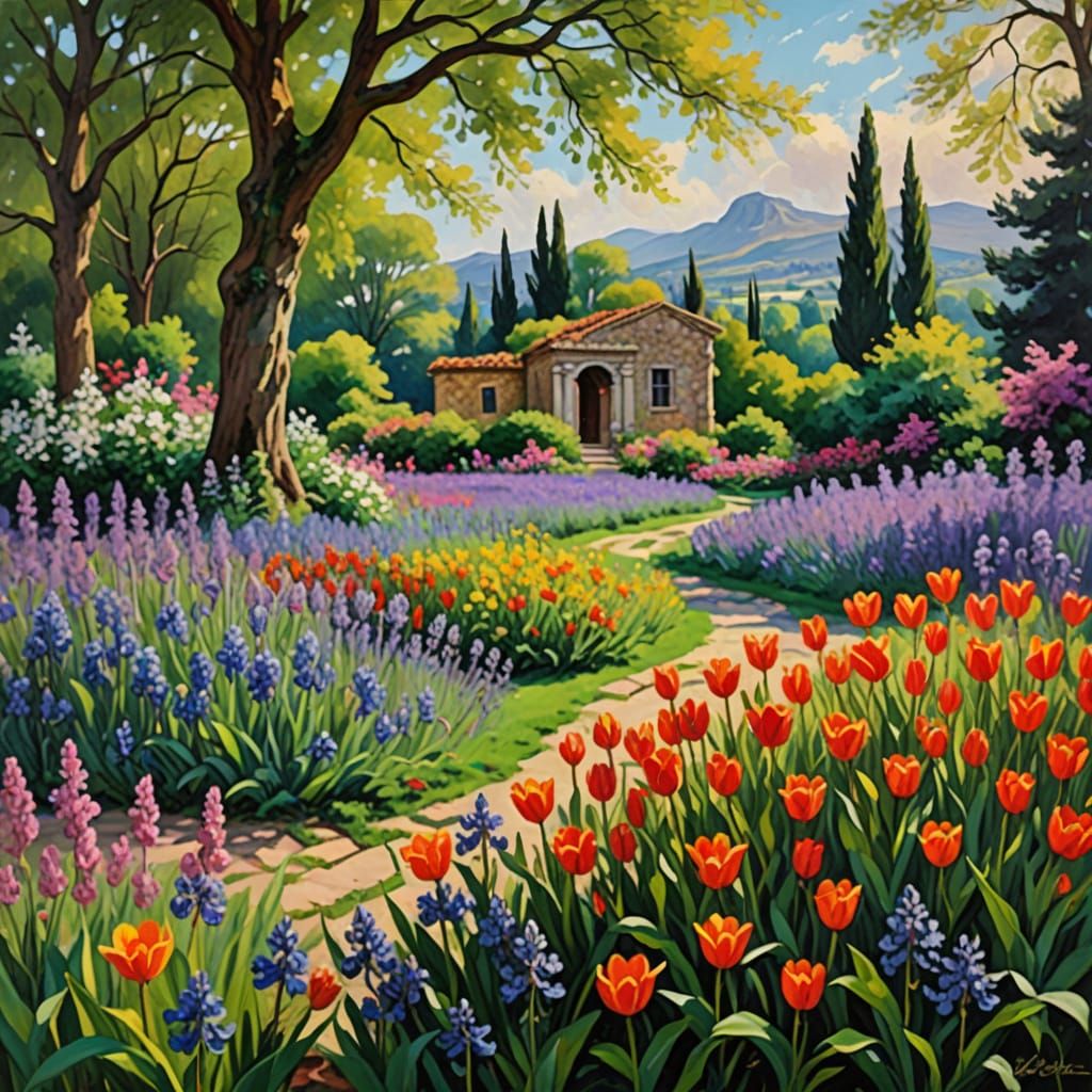 Ancient Greek Garden in Soft Impressionist Light