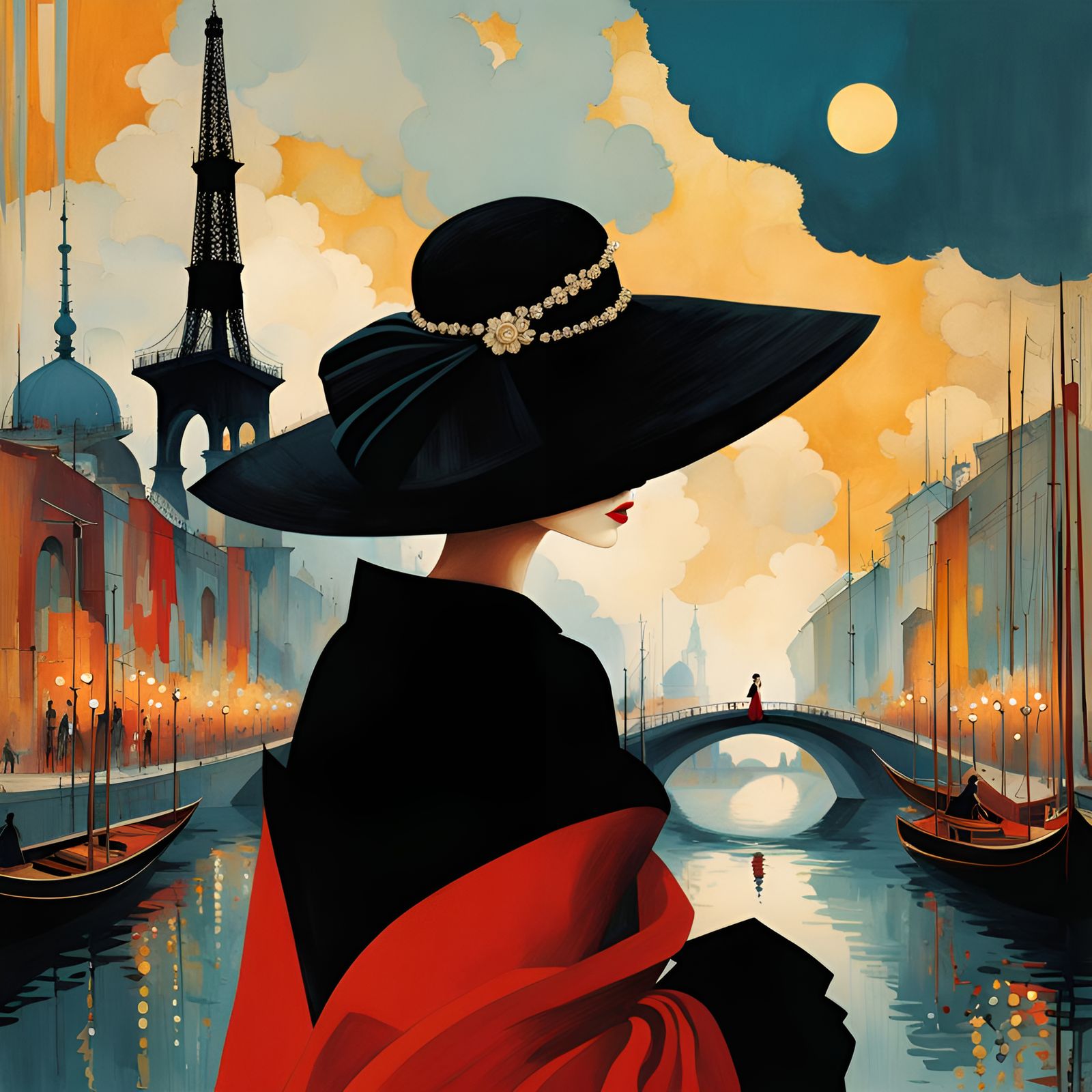 PARIS FASHION - MYSTERIOUS WOMAN IN THE HAT