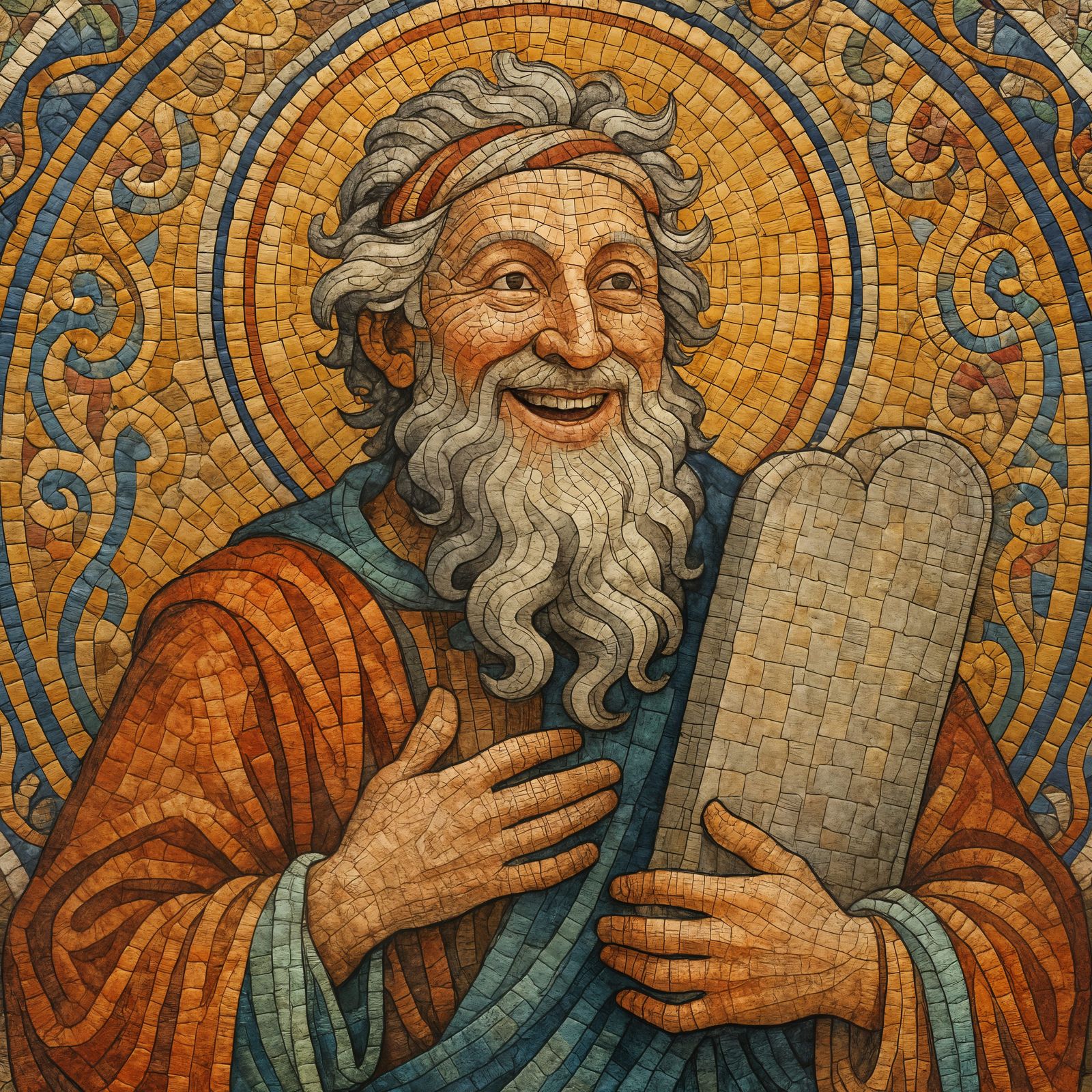 Detailed CGI Mosaic of Happy Moses