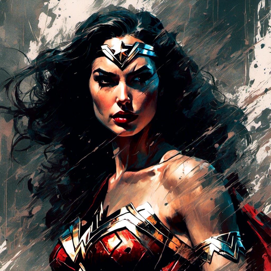 Macabre Wonder Woman Portrait in Noir Art Style