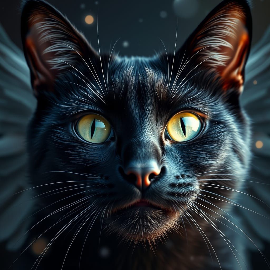 Mesmerizing Black Cat with Angel Wings