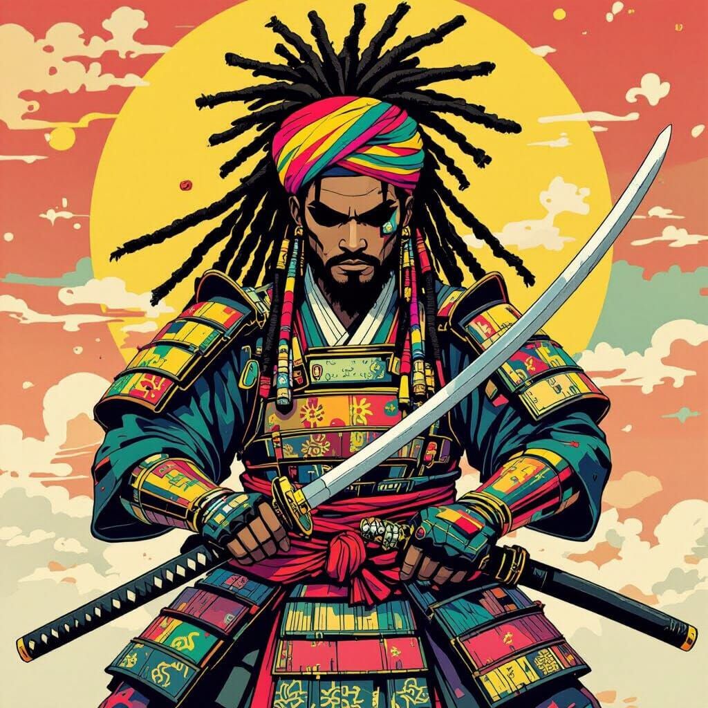 Rasta Samurai Warrior in Pop Art Style