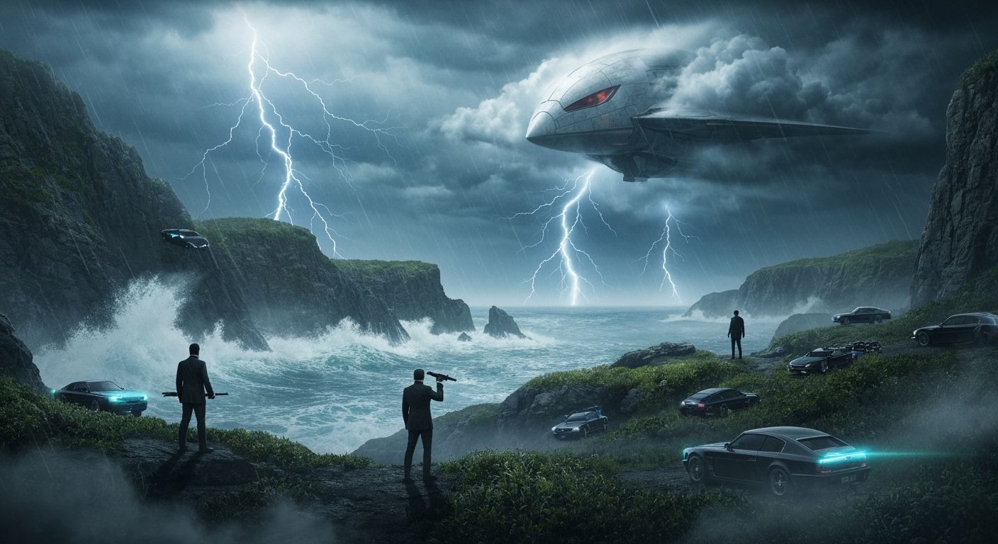 Men in Black on Storm-Lashed Thunderbird Island
