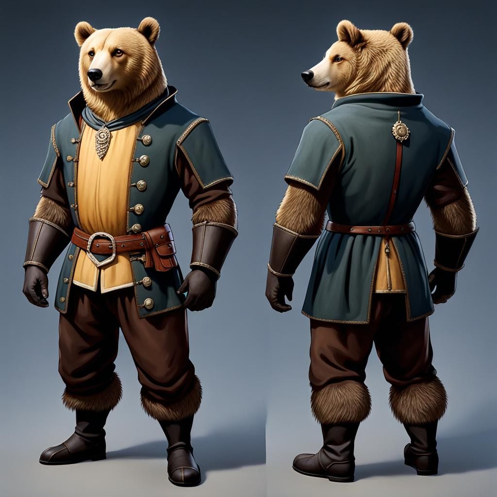 Anthropomorphic Bear Youth in Medieval Attire