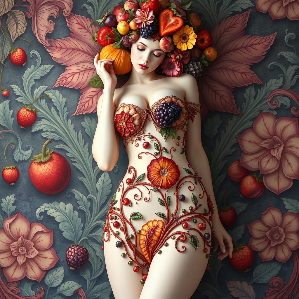 Fruit Microkini Goddess in Art Nouveau Style