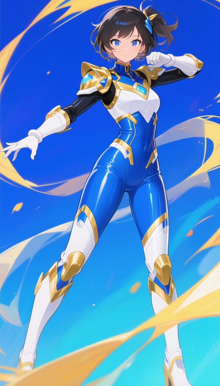 Anime-Style Blue Power Ranger Girl in Armor