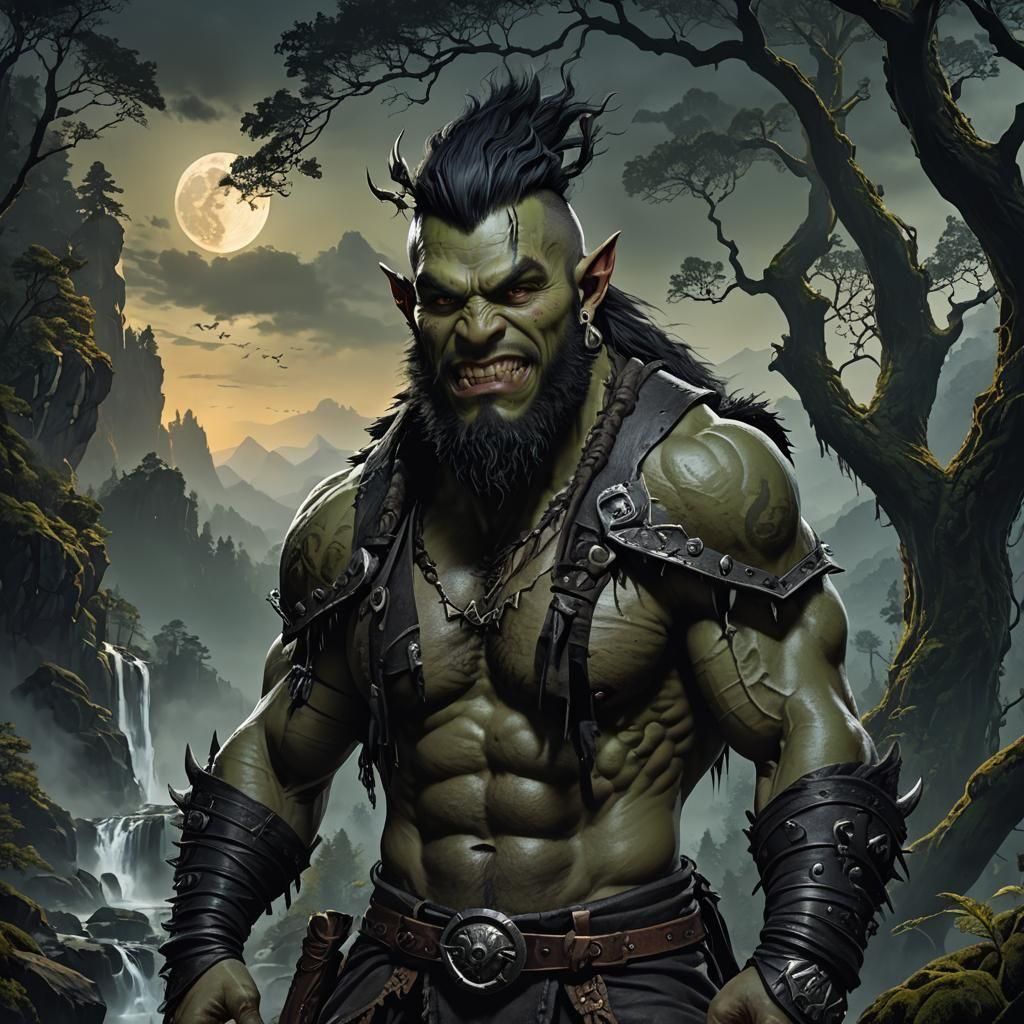 Orc Bandit Portrait in Dark Fantasy Style