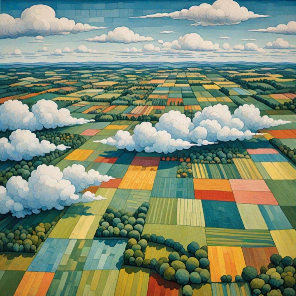 Dreamy Airplane Landscape in Whimsical Gouache Style