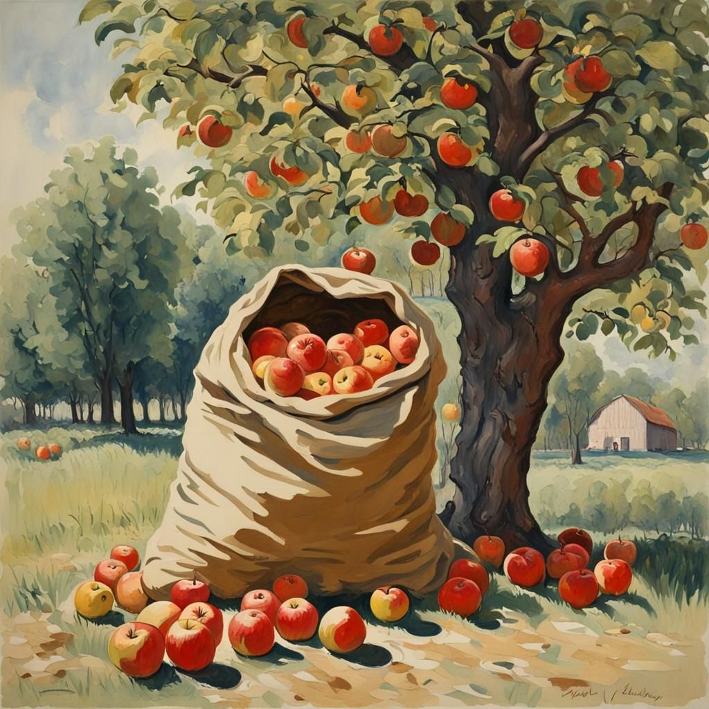 Apples in Gouache Style: An Impressionist Sack