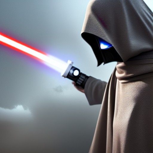 Hooded Jedi Knight with Lightsaber in 8K