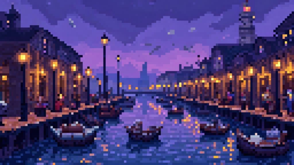 Charming Pixel Art Harbor at Twilight