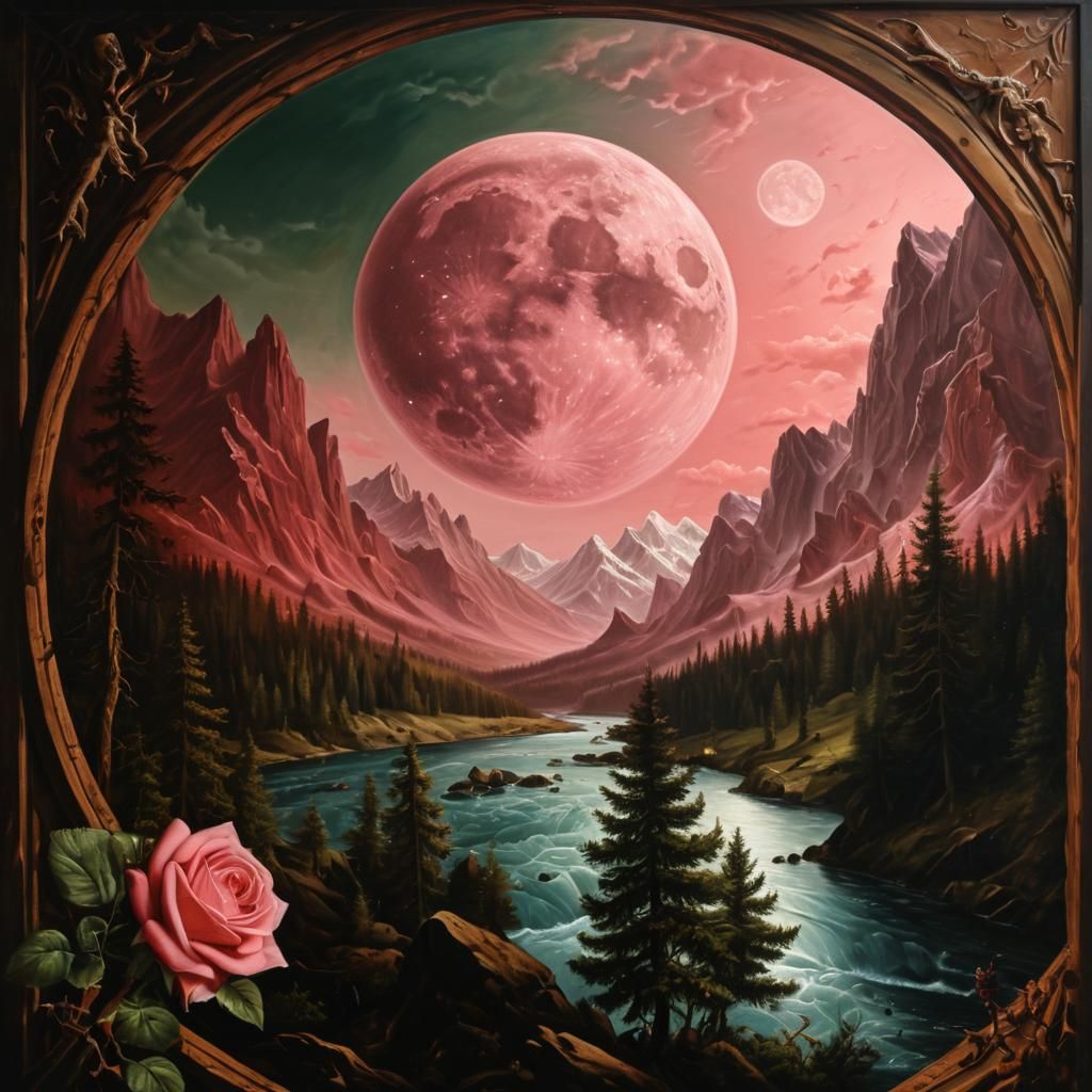 Moonlit Landscape Painting with Silver Shadows