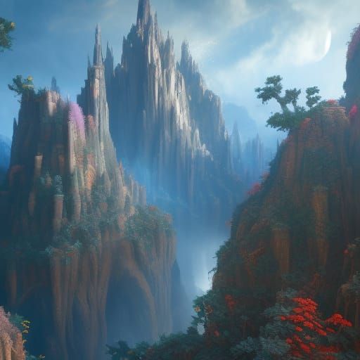 Angelic Train in Fantastical Landscape