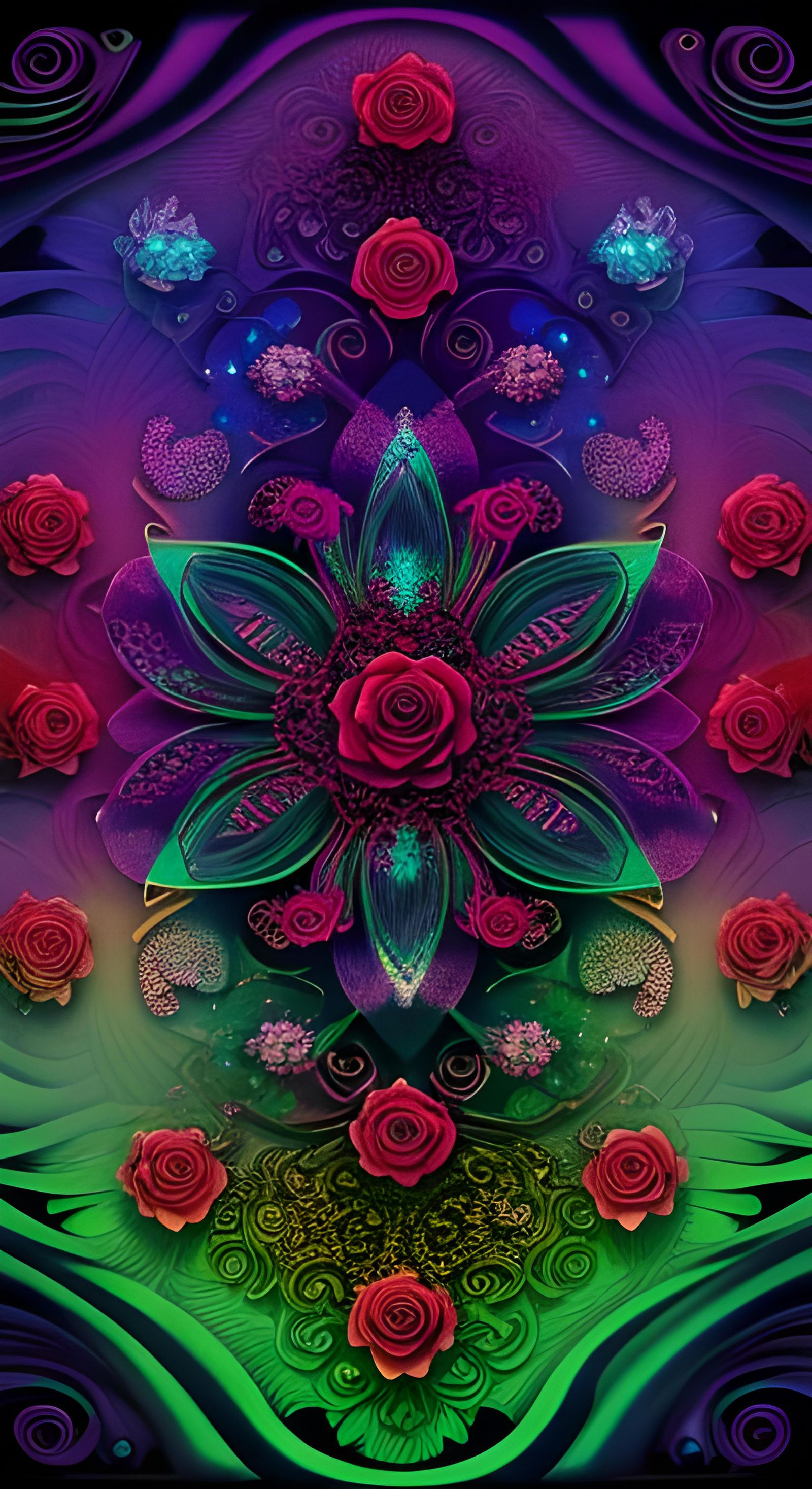 Holographic Vaporwave Day of the Dead Roses