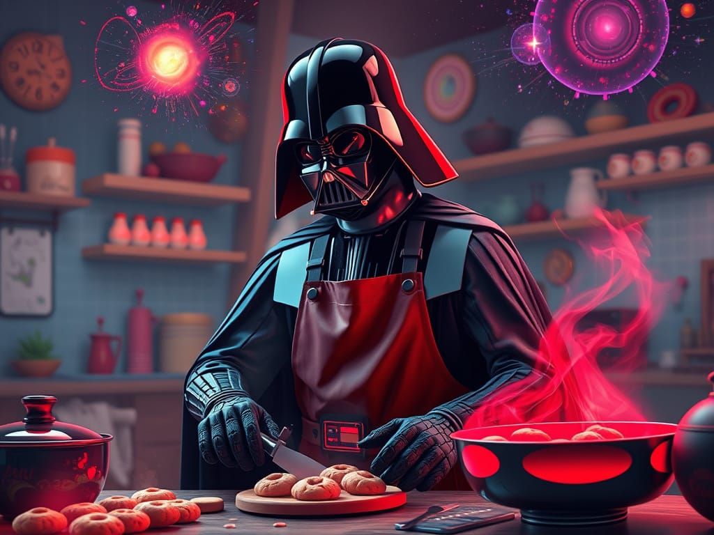 Darth Vader Baking Cookies in Cosmic Kitchen