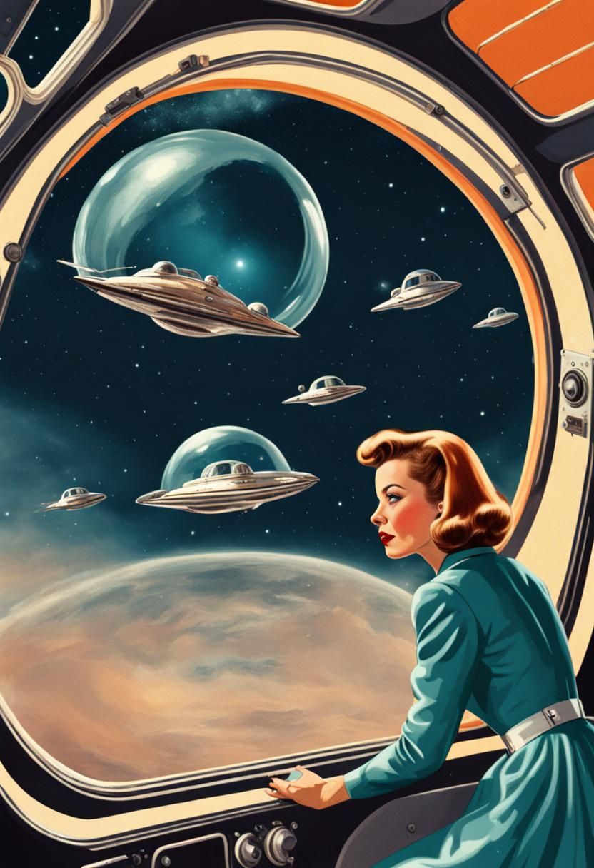 1950s Style Woman on a Spaceship