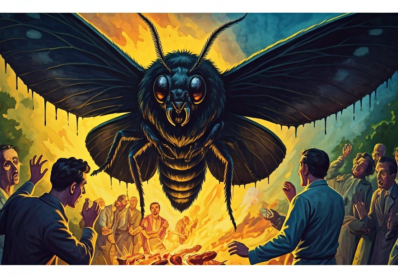 Vampire Moth: 1930s Horror Movie Poster in Watercolor