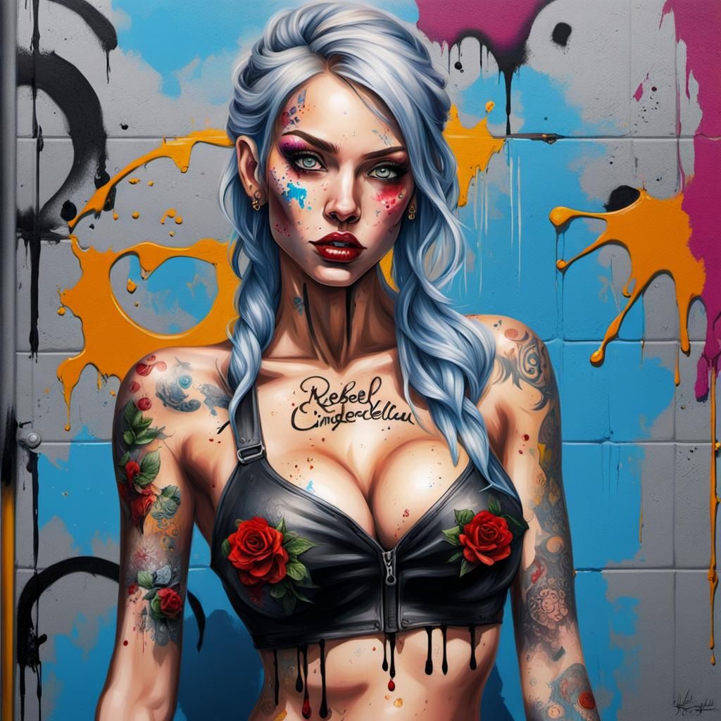 Rebel Cinderella Graffiti Art with Scars and Tattoos