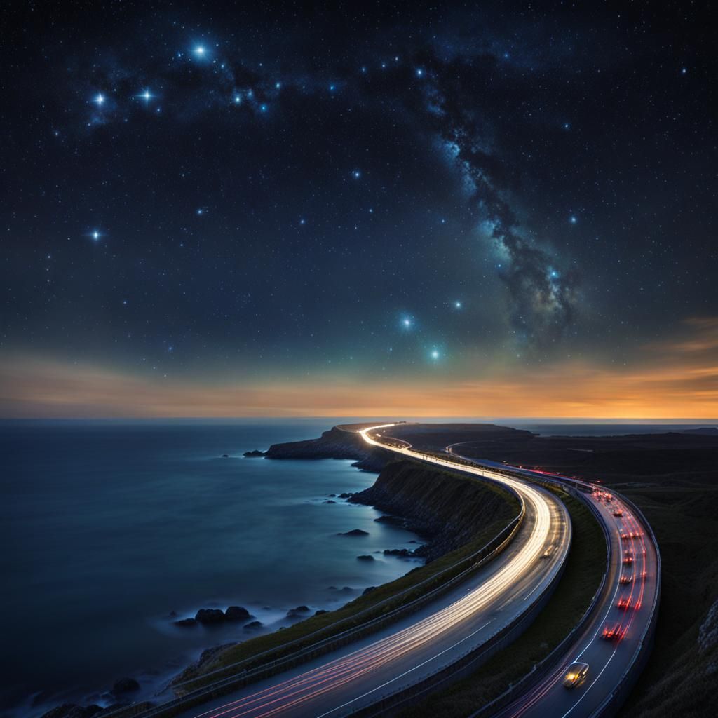 Orion Constellation Shines Above Coastal Highway