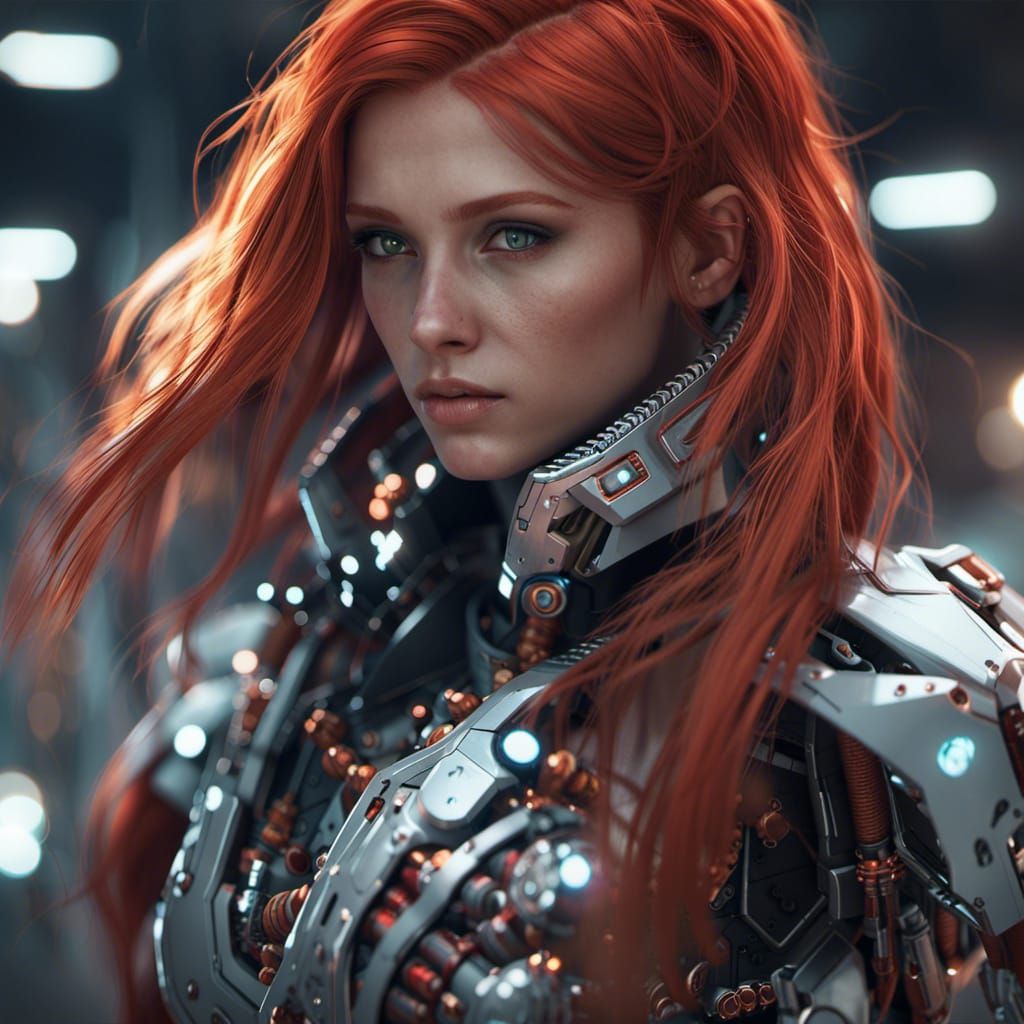 Futuristic Sci-Fi Girl with Red Hair in 8K