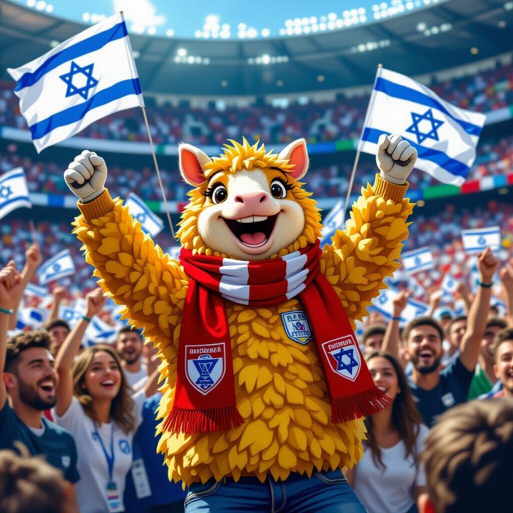 Schnitzel Fan Cheering in Stadium, Digital Art