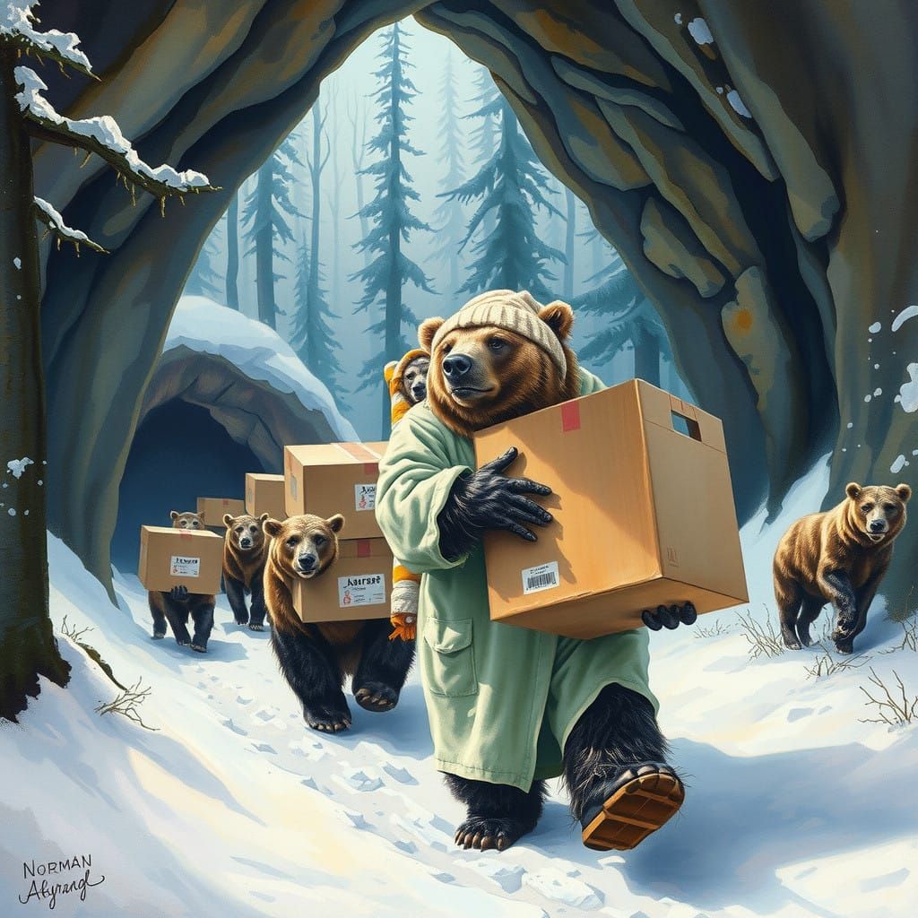 Bear's New Home: A Photorealistic Scene of Hibernation and N...