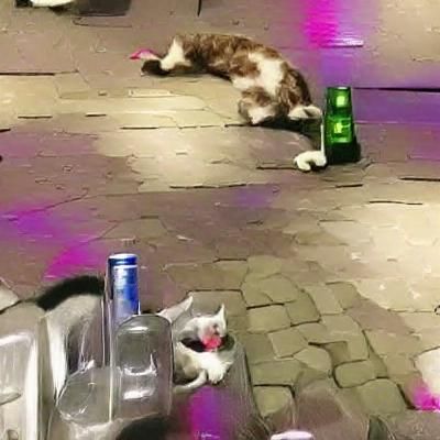 Humorous Image of a Drunk Cat